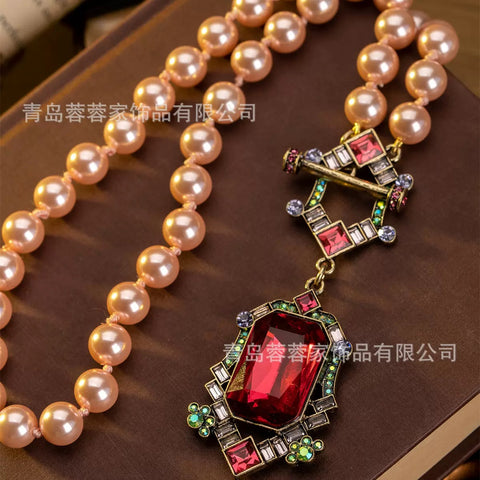 Light luxury high-grade pearl ruby necklace