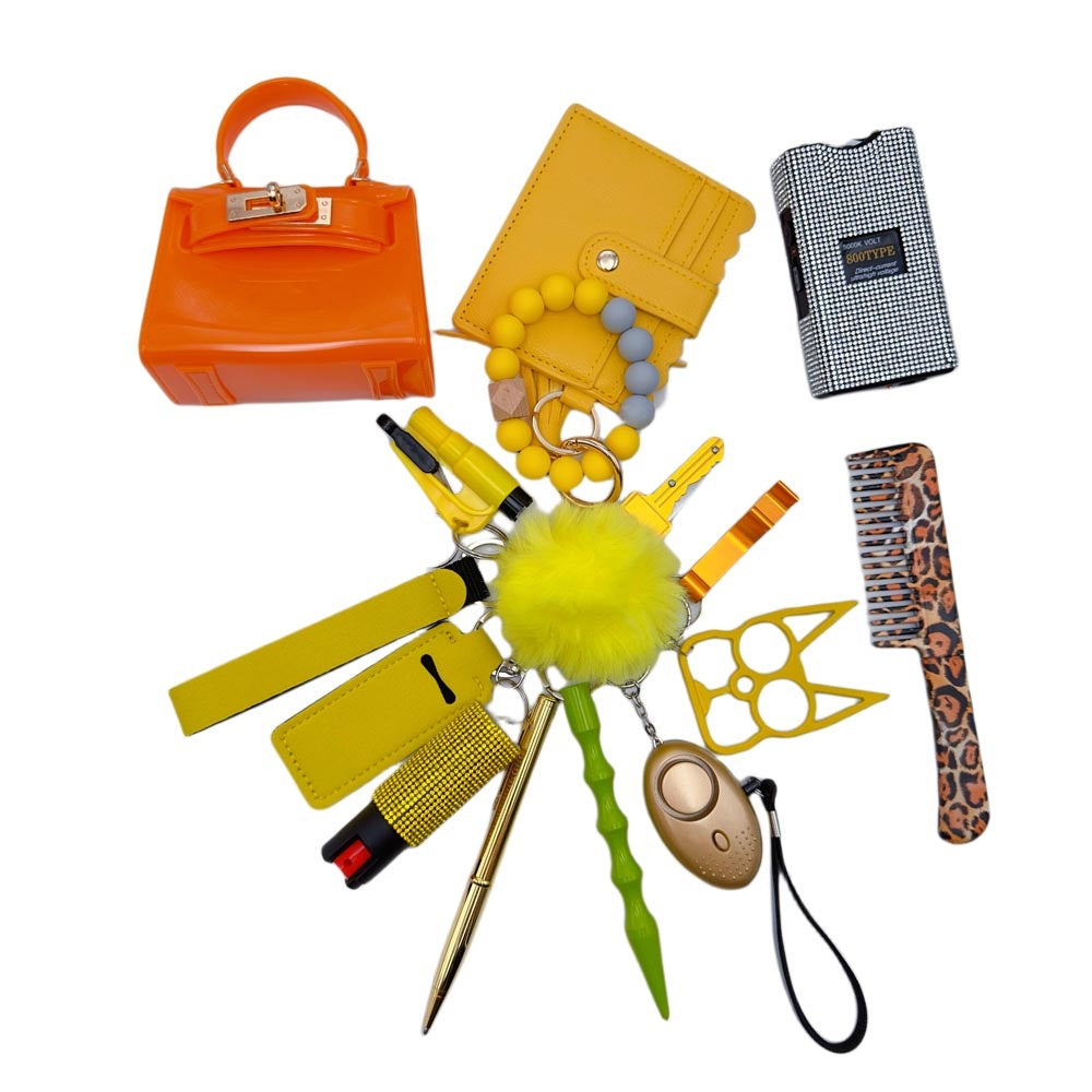 17pcs kechains sets with Wristlet Bracelet Wallet,