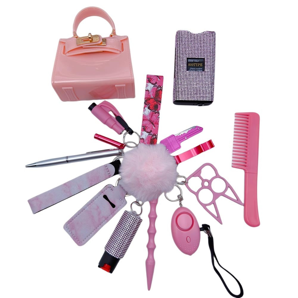 16pcs kechain sets with mini bag，comb，pen for wome